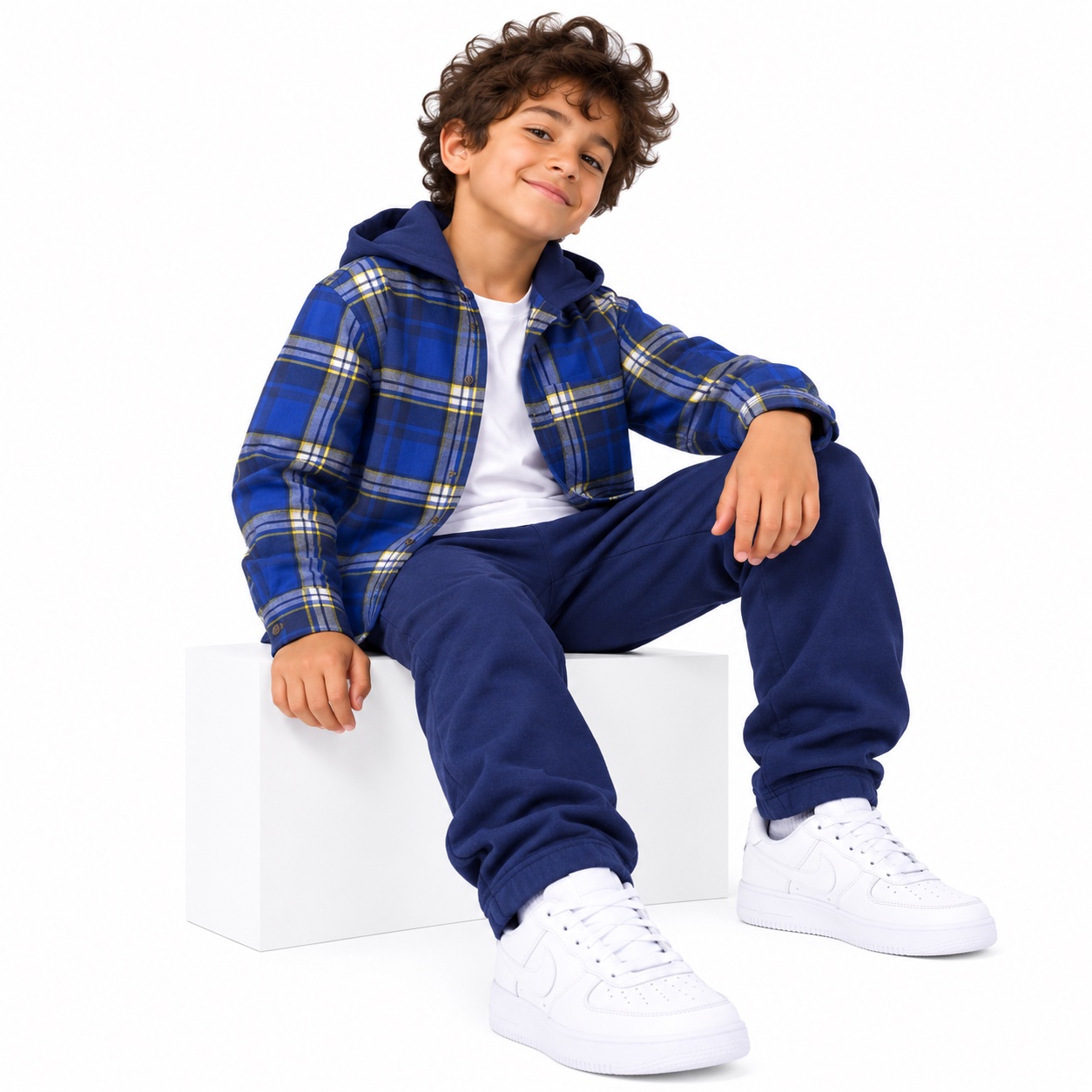 پیراهن کلاهدارچهارخانه پسرانه آبی نفتی CARTERS